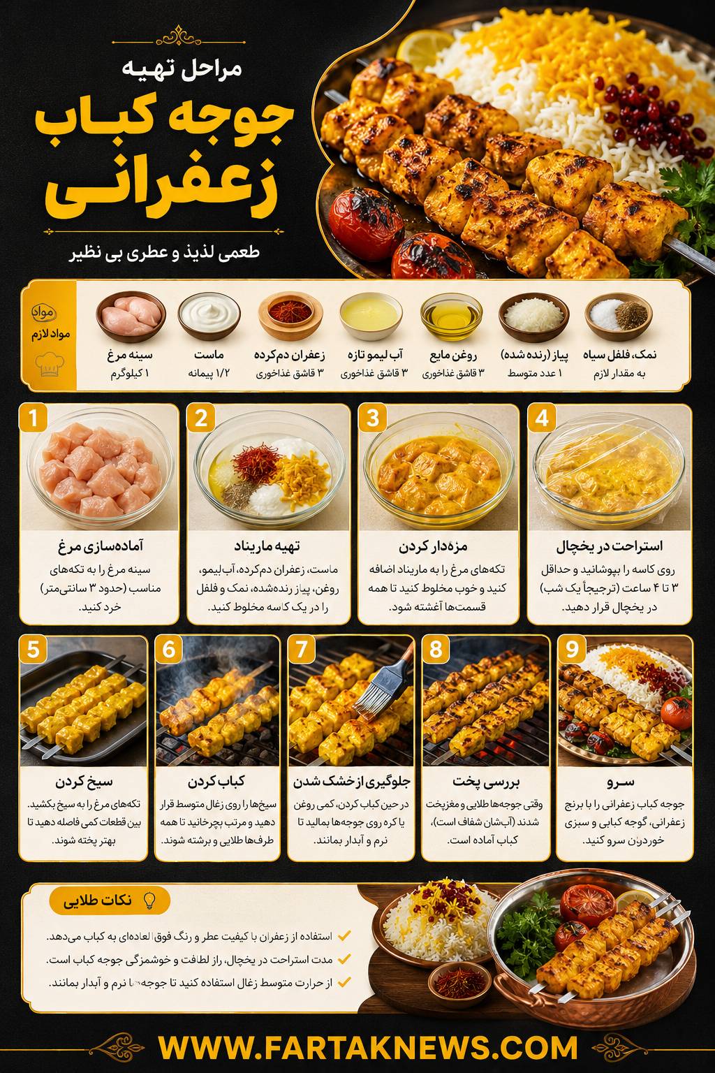 طرز تهیه جوجه کباب زعفرانی