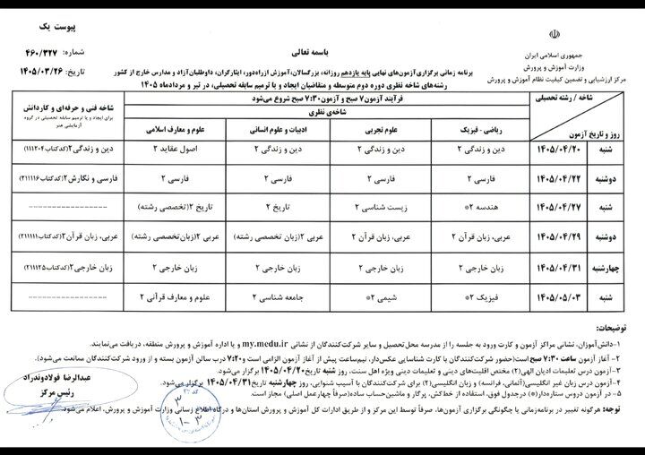 برنامه امتحانات نهایی بدون تغییر برگزار می‌شود