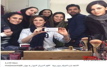 سلفی جالب ویشکا آسایش در اتاق گریم سریال دیوار به دیوار (عکس)