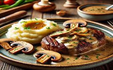 طرز تهیه  خوراک گوشت و قارچ با پوره سیب زمینی!