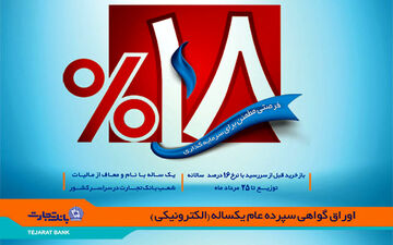فروش اوراق گواهی سپرده ۱۸ درصدی بانک تجارت
