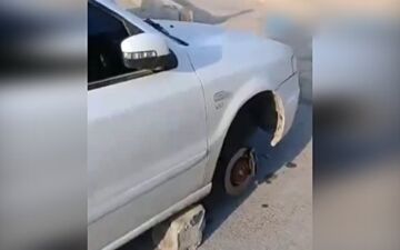 اقدام عجیب سارق پس از سرقت چرخ های یک خودرو 