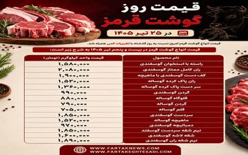 قیمت گوشت قرمز امروز ۲۵ تیر ۱۴۰۵