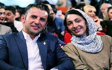  امین حیایی با ظاهر زنانه کنار همسرش
