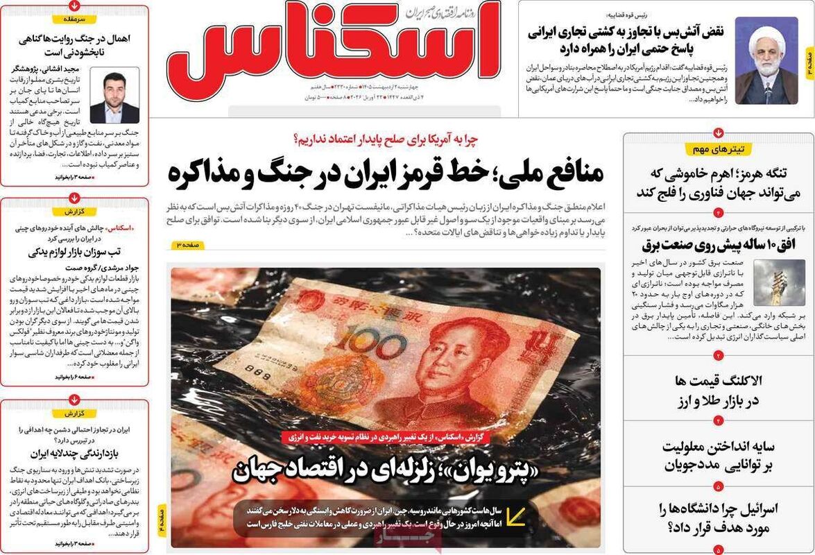 صفحه اول روزنامه های اقتصادی ۲ اردیبهشت ۱۴۰۵